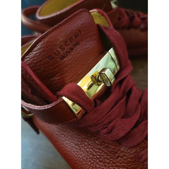 Buscemi Sneakers Mens 42 US 8.5 Red Leather 100MM Guts/Guts High Top Gold Lock - Picture 4 of 14